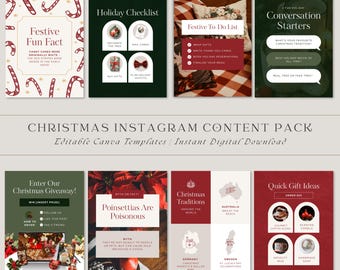 Christmas Instagram Post Templates: Canva Editable Social Media (Digital Download)