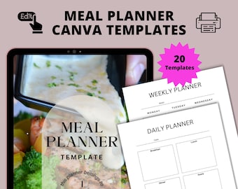 Meal Planner Templates: Weekly Grocery List, Food Journal (Digital Template)