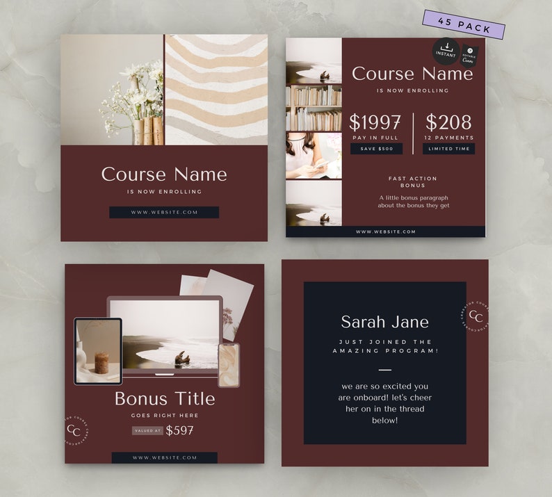 Social Media Course Launch Templates Maroon Collection : Canva Coaching ...