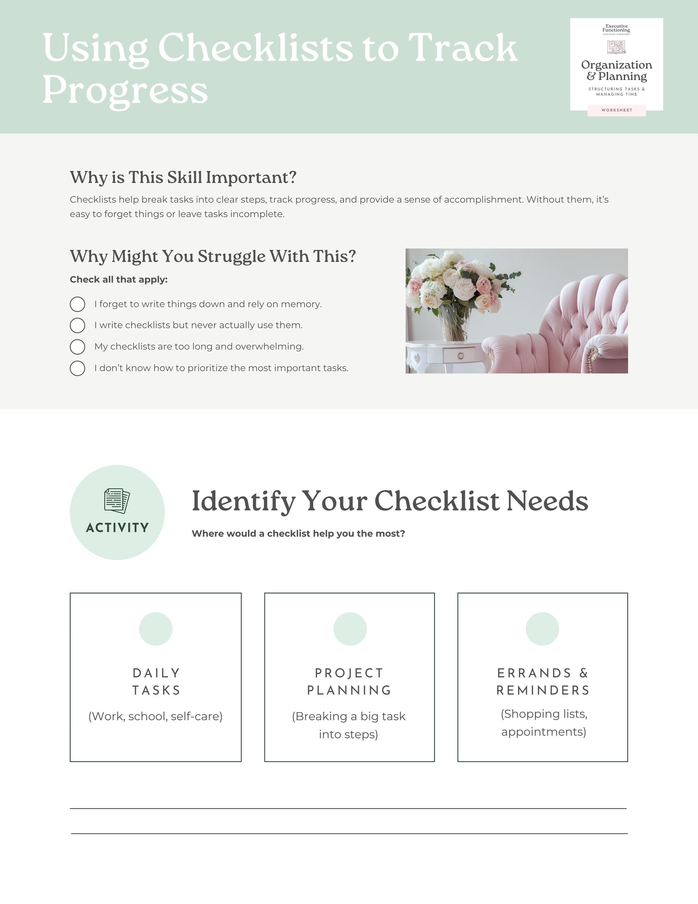 Using Checklists to Track Progress – Executive Functioning Tool, Task ...