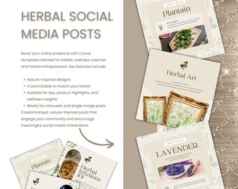 Herbal Social Media Templates: Canva Wellness Instagram Post Pack (Digital Download)