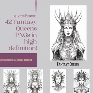 FANTASY Queens COLORING Book Canva Template: Dive into a World of Fantasy with Queen Coloring Pages and Illustrations, Instant Download