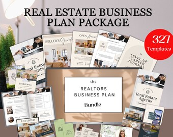 May include: A collection of 327 real estate business plan templates. The templates include a variety of documents, such as a seller's guide, open house flyers, and a level up career journal. The templates are designed to help real estate agents grow their business.