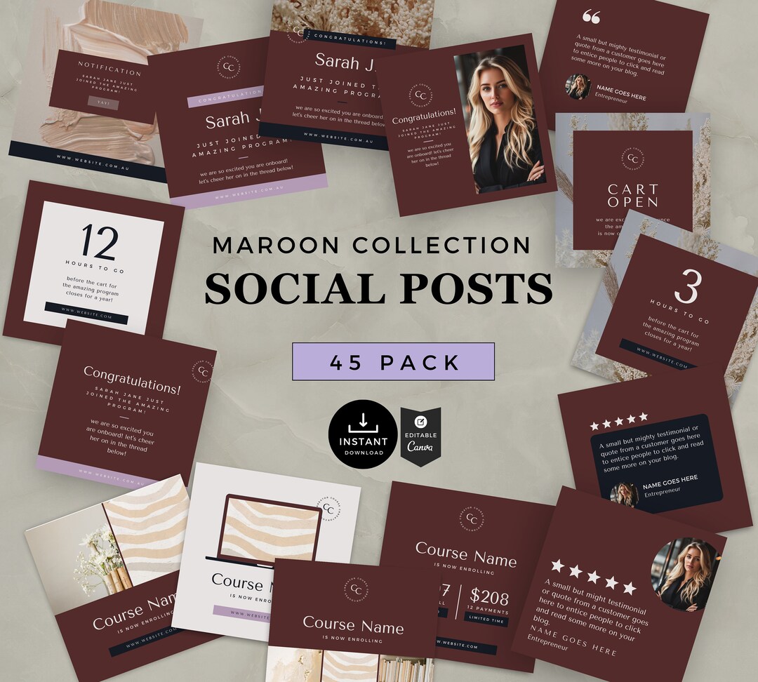 Social Media Course Launch Templates Maroon Collection : Canva Coaching ...