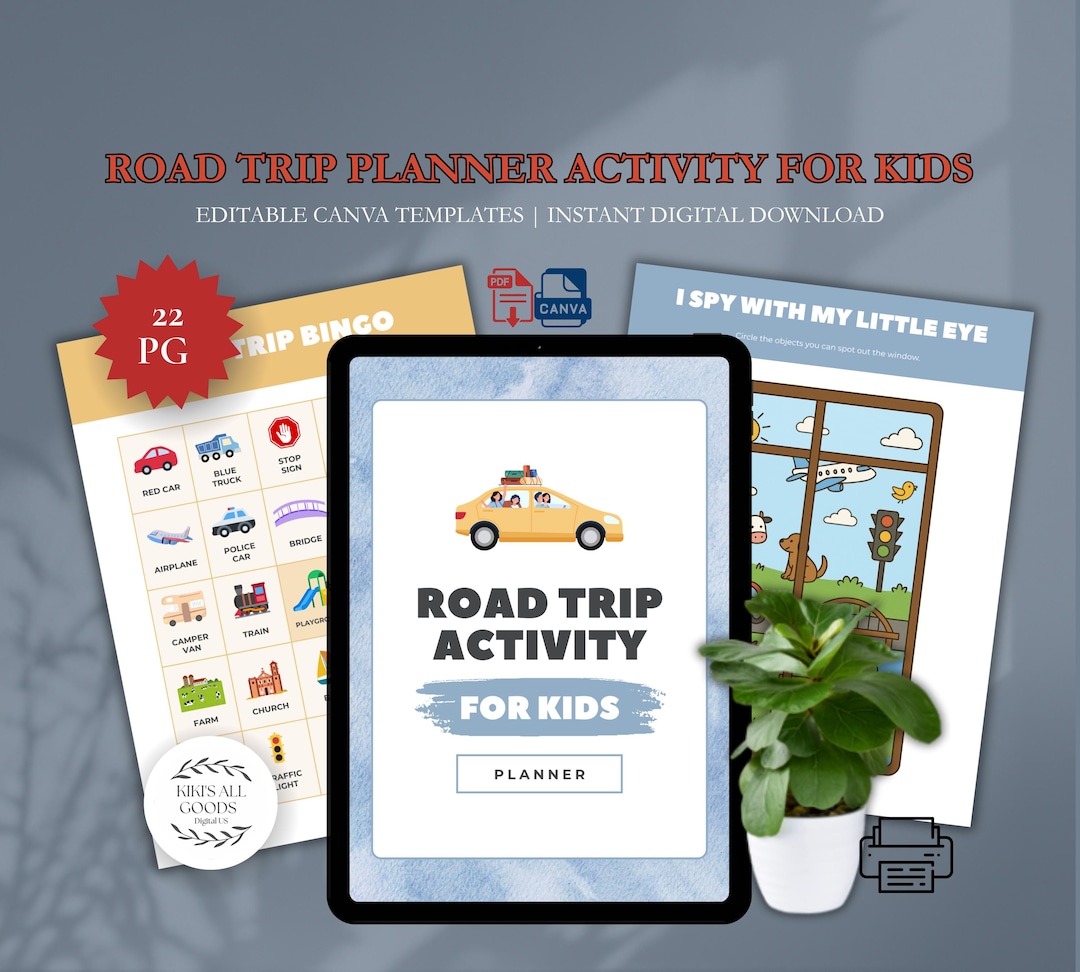 Road Trip Activity Book for Kids: Games & Travel Journal (canva