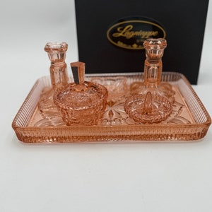 Vintage UK Import Pink Glass Dressing Table Set