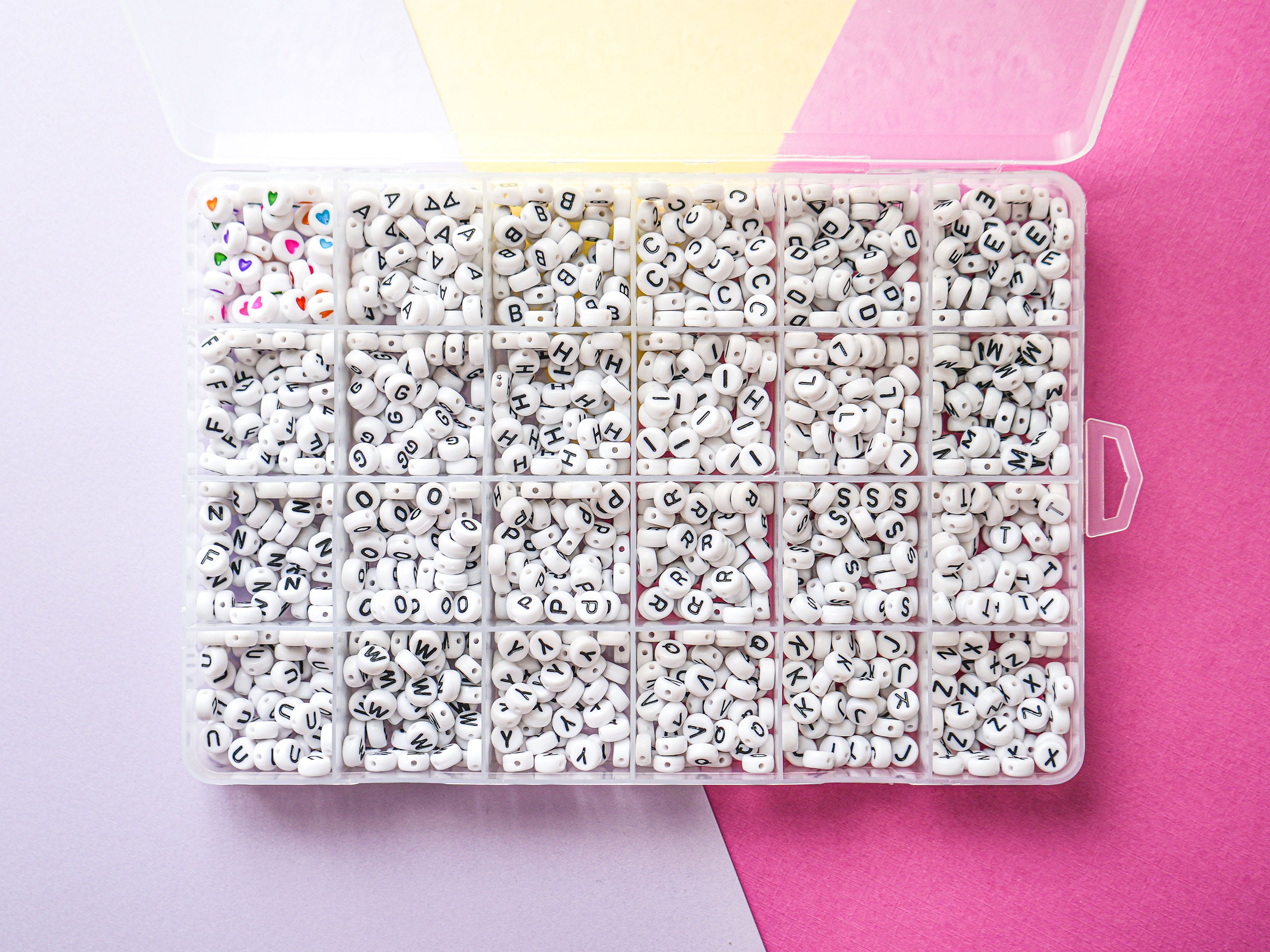 Pink Transparent 7mm Coin Alpha Beads - White Letter Mix (250pcs)