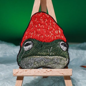 Iron on Frog with Strawberry Patch,Animal Lover Gift, Sew On, Cute image 2