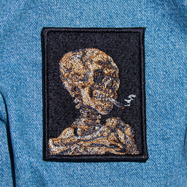 Van Gogh Schädel eines Skeletts, Schädel Bügelbild, Van Gogh Art Abzeichen, Applikation, gestickte Applikation, Impressionist, Geschenk für Kunstliebhaber