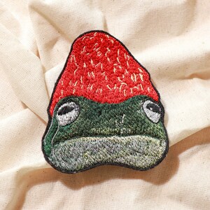 Iron on Frog with Strawberry Patch,Animal Lover Gift, Sew On, Cute image 4