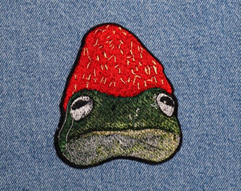 Iron on Frog with Strawberry Patch,Animal Lover Gift, Sew On, Cute