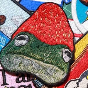 Iron on Frog with Strawberry Patch,Animal Lover Gift, Sew On, Cute image 7