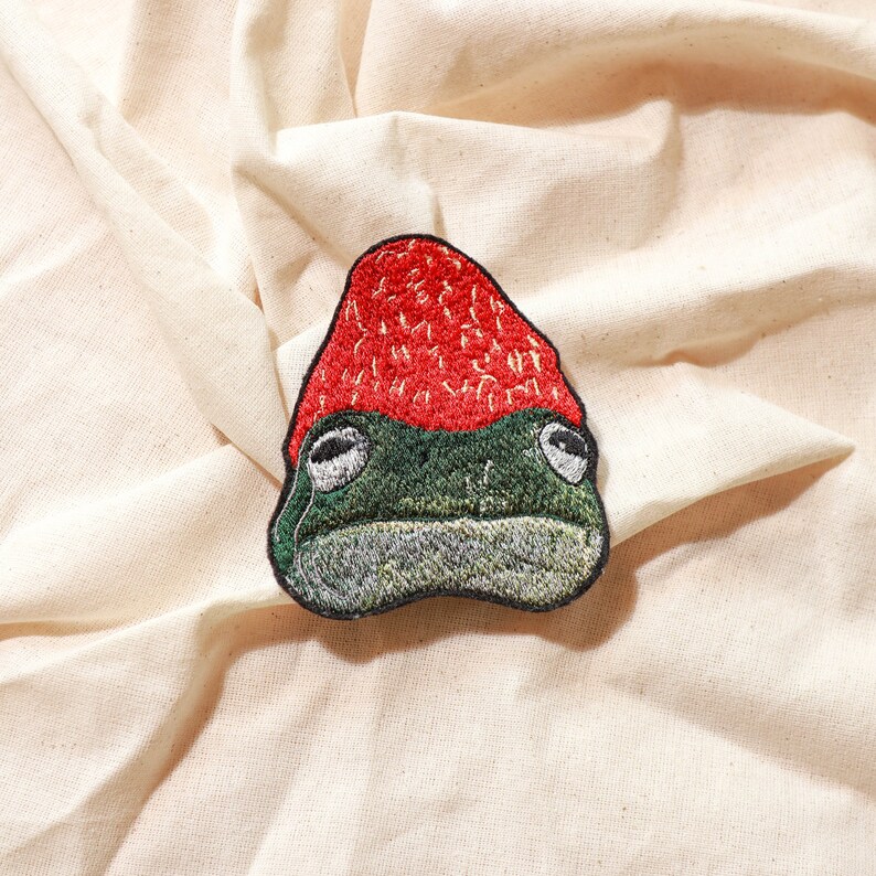 Iron on Frog with Strawberry Patch,Animal Lover Gift, Sew On, Cute image 4