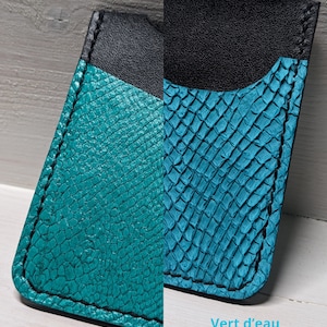 Porte-Cartes en Cuir Tannage Végétal et Cuir Marin Upcyclé | 3 Emplacements de Cartes | Accessoire Fait Main