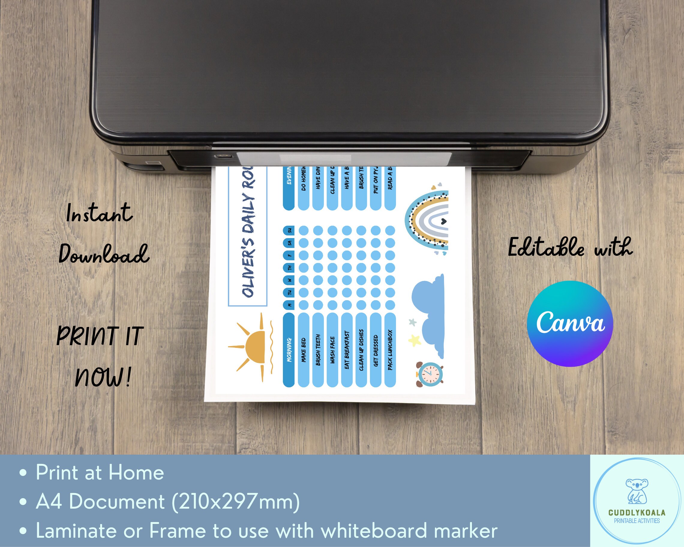 Buy Daily Routine Chart for Kids Printable Blue, Digital Canva Template