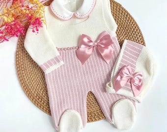 Strickoutfit für Neugeborene, Strickset für die Heimkehr, erstes Fotoshooting für das erste Heimkehr-Baby, Strickkleidung, Strampler