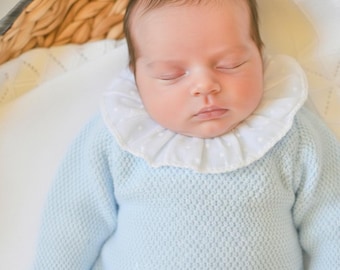 Gestrickte blaue Babykleidung für Jungen, Neugeborene, die nach Hause gehen, Schwangerschaftskleidung, erstes Outfit, Krankenhauskleidung, Wochenbettstation