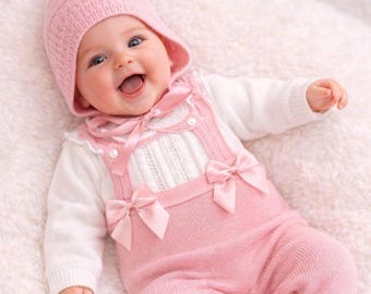 Neugeborenen-Strick-Outfit aus Baumwolle für Mädchen, rosa-weiß, erstes Outfit im spanischen Stil, Baby-Strampler, Schwangerschaftsanzug, Strick-Zimmer, Umstandsmode