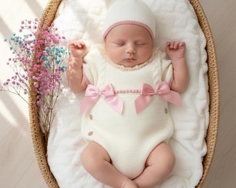 Neugeborenen-Mädchen-Set beige-rosa Heimweg-Outfit Baby-Take-me-Home Spanisches Set Coming Bebe