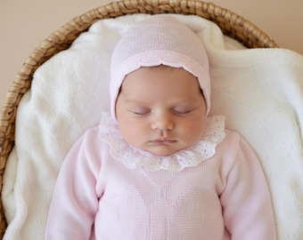 Gestricktes rosa Heimkehr-Outfit für Neugeborene (Baby, nimm mich mit nach Hause, spanisches Set)