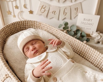 Erstes Outfit Neugeborenen-Strampler gelb Baby-Strickkleidung Erstes Outfit für zu Hause Umstandsmode erstes Zimmer Umstands-Strampler schwanger