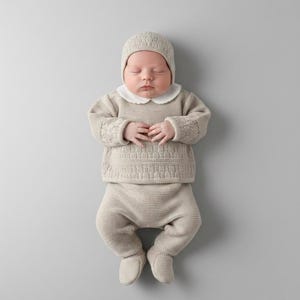 Newborn Cotton knit brown Boy First Outfit Spanish knitted Primera Puesta baby footie pregnant suit knit baby maternity room