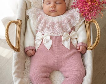Gestricktes Prinzessinnen-Outfit für Neugeborene – Heimreise-Set für Babys (spanisch) – Erstes Outfit fürs Babyzimmer – Umstandsmode