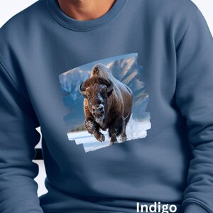 Retro Buffalo Crewneck, Vintage Bison Sweatshirt, 90s Wilderness Scene, Mountain Wildlife Shirt, Boho Outdoors Sweatshirt, Nature Gift