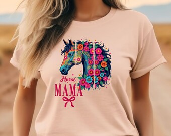 Horse Mama T-Shirt, Floral Horse Design, Animal Lover Tee