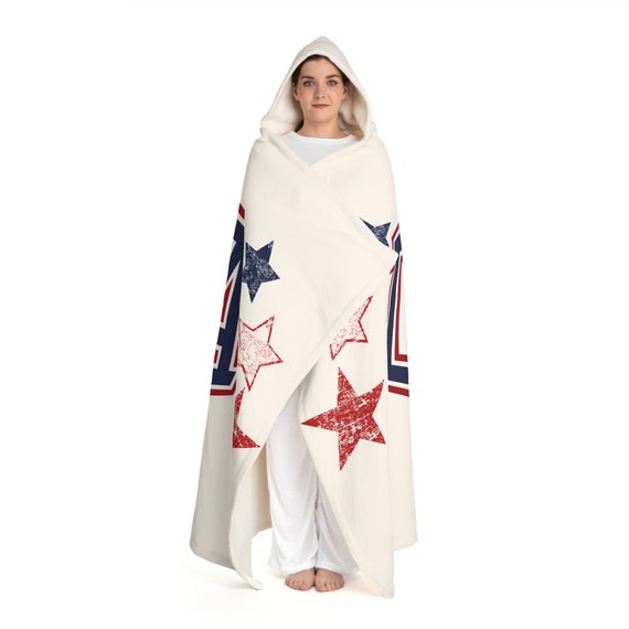 USA Stars Sherpa Hooded Blanket, Patriotic Wearable Blanket