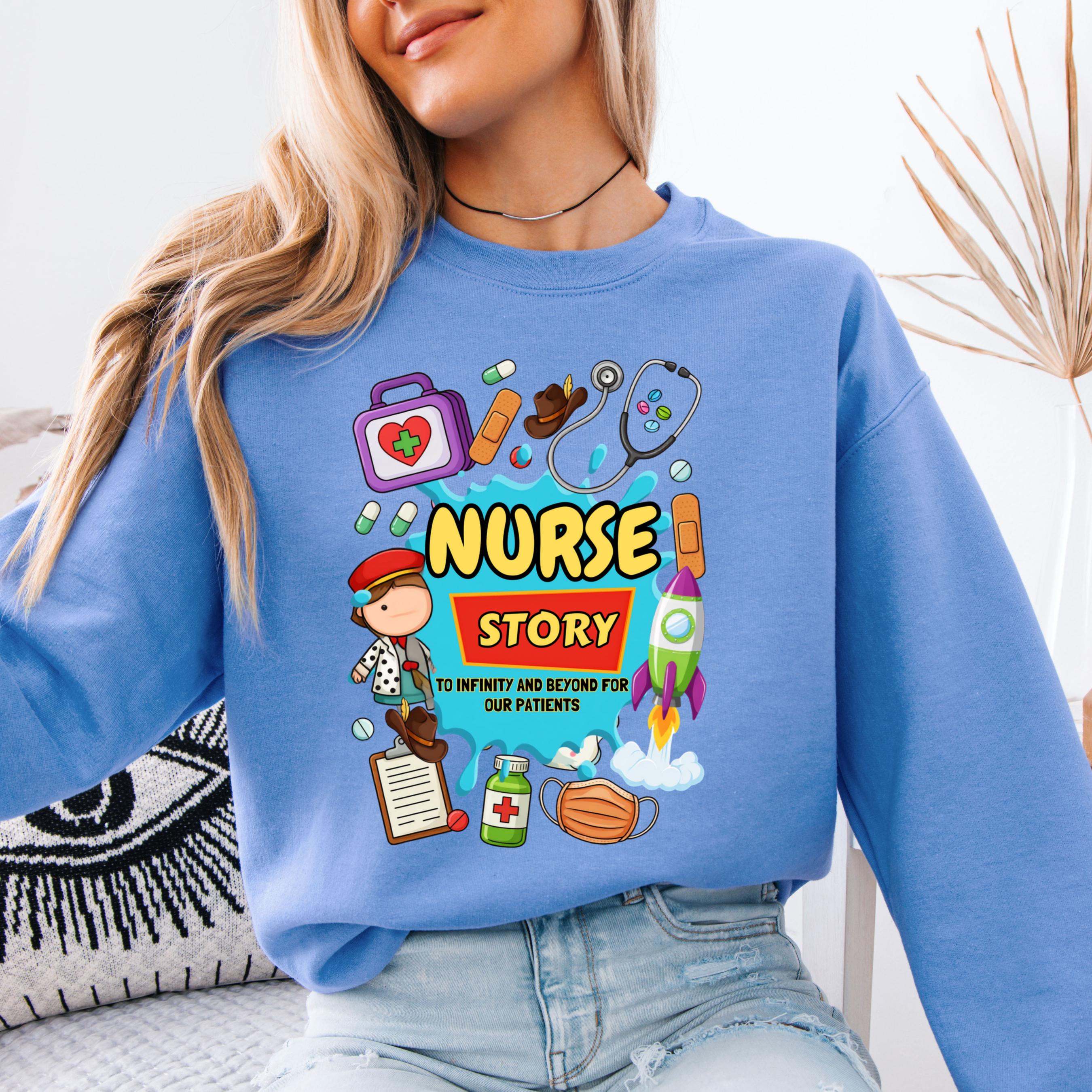 Nurse Story Crewneck Sweatshirt, Medical Humor Top, RN Gift, Cozy Cotton-Poly Blend
