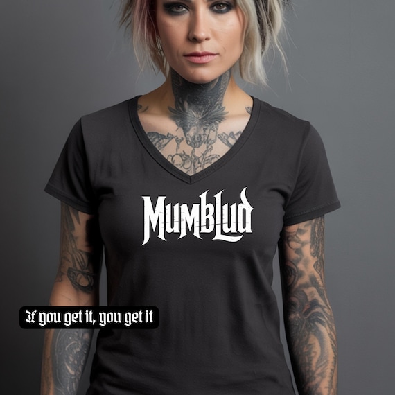 Grunge Aesthetic V Neck Shirt, MUMBLUD Tee, Goth Streetwear Top, Alt Girl Outfit, Edgy Graphic Tee, Distressed Logo Shirt