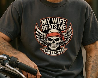 Rolig make sarkastisk t-shirt: "Min fru slår mig"-design
