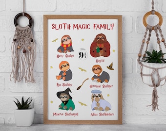 Wizard Print, School of Magic, Sloth Design, Pottery artwork, movie inspired, Sloth lovers, Print, Wall Art dorm Decor
