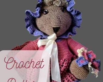 Get Crafty with this Cute Squirrel Plushie Crochet Pattern - Dress, Bonnet, and Flower Basket Included!