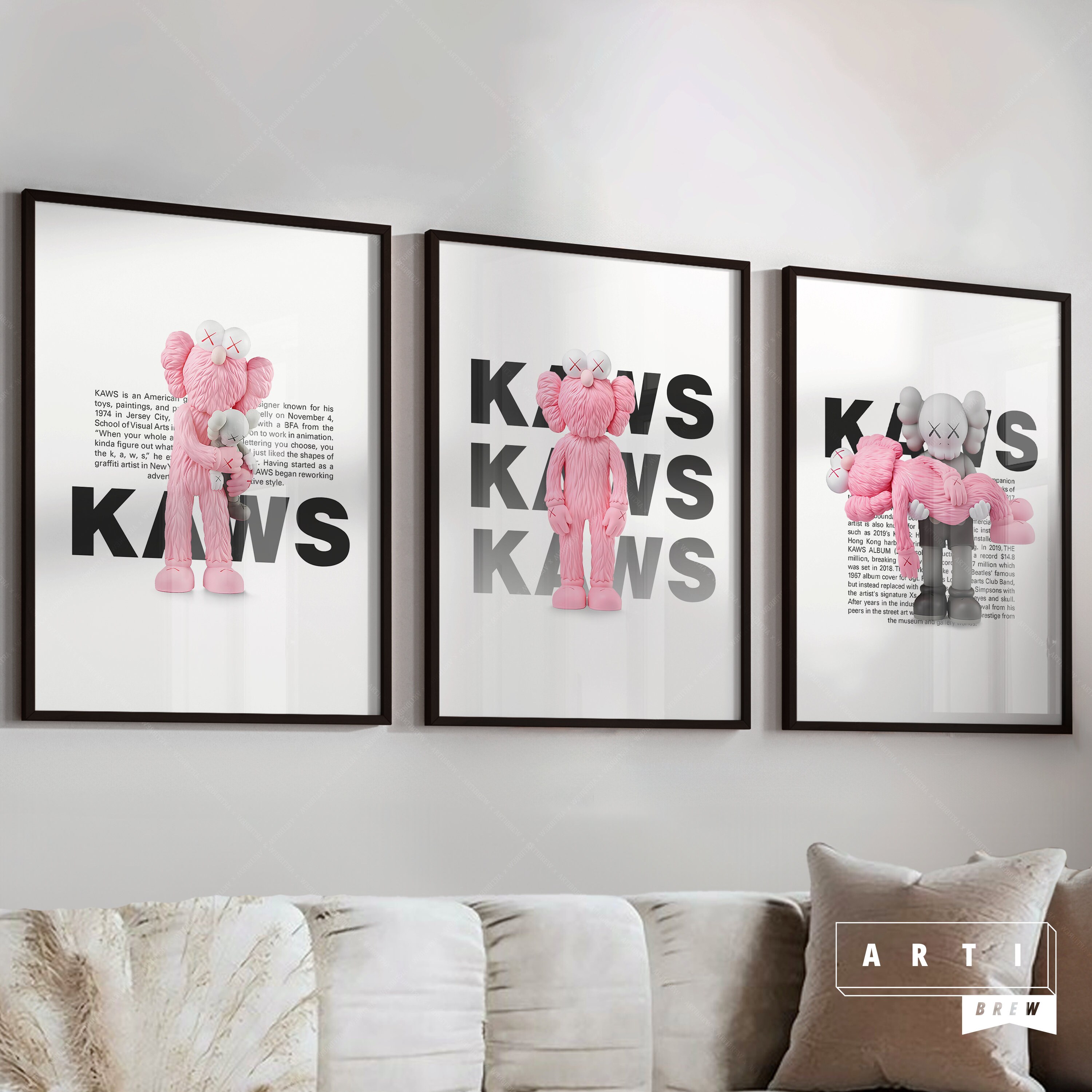 Pink Kaws Poster Set of 3 Kaws Figure Poster Kaws Wall Art Etsy UK