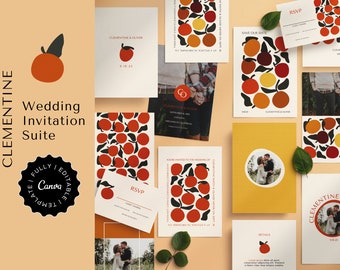 Wedding Invitation Suite - Clementine Collection - Editable template citrus grove, apple orchard inspired cards