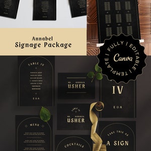 Gothic Wedding Sign Bundle • Editable Canva Templates • Dark Wedding Decor • Seating Chart, Menu, Table Numbers • Annabel Collection