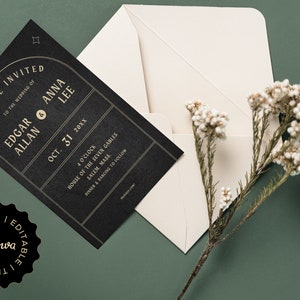 Gothic Wedding Invitation • Editable Canva Templates • Dark Wedding •  Poe inspired Invite •  Annabel Collection