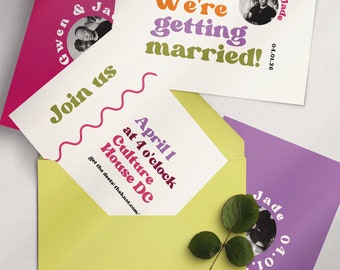 Wedding Invitation -  Gwen Collection - colorful retro editable canva templates