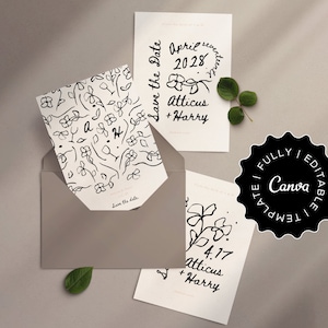 Handwritten Ink Save the Date • Editable Canva Template •  Dark Academia Wedding  • Atticus Collection