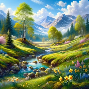 Buy Spring Mountain Clipart Spring Mountain Digital Paper Vibrant ...