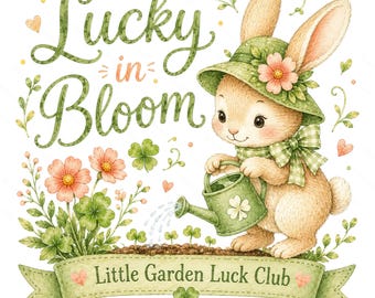 Garden Luck Clipart Bundle, Bunny, Clover, Flowers, Spring Stickers (Commercial Use)