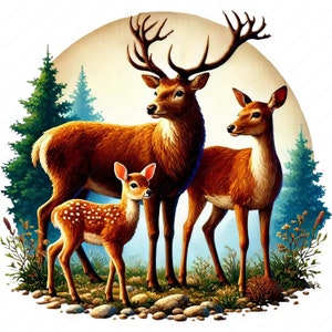 Clipart familie herten | Elegante clipartbundel hertenfamilie | 10 hoogwaardige ontwerpen | Natuurkunst | Afdrukbare items | Commercieel gebruik