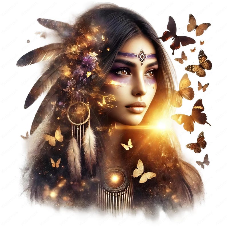 Native Spirit Clipart | Fantasy Dubbelexponering PNG-paket | Eterisk konst | Kommersiellt bruk bild 4