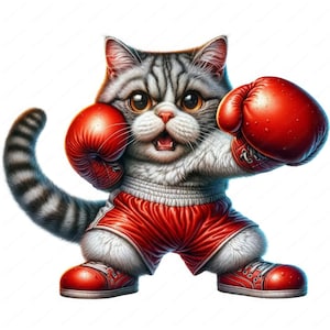 Clipart de gato boxeador / Paquete de clipart de gato boxeador feroz / 10 diseños de alta calidad / Arte deportivo / Imprimibles / Uso comercial