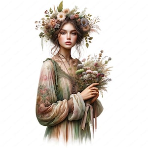 Boho bloemenmeisje clipart | Grillige boho bloemenmeisje clipartbundel 02 | 10 hoogwaardige ontwerpen | Bloemsierkunst | Afdrukbare items | Commercieel gebruik
