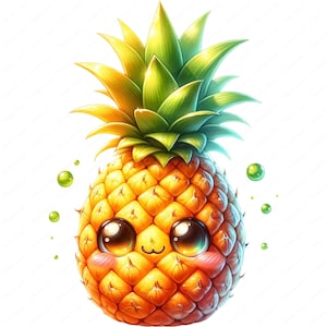 Imágenes prediseñadas de piña linda / Paquete de imágenes prediseñadas de piña linda tropical / 10 diseños de alta calidad / Arte temático de frutas / Imprimibles / Uso comercial