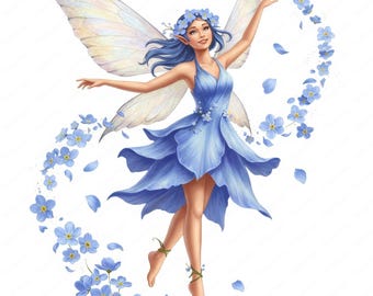 Forget Me Not Fairy Clipart: Whimsical Floral PNG Bundle (digital