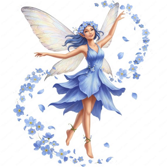 Forget Me Not Fairy Clipart: Whimsical Floral PNG Bundle (digital